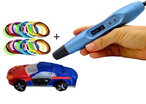 [2016 Newest Version] Intelligent 3D Pen, Amazing Pagreberya V3 3D Drawing Pen for Kids Printing and Doodling with Unique Design Big LED Screen 5 Unique Colors 3 Loops Filament FREE (Metallic Blue)