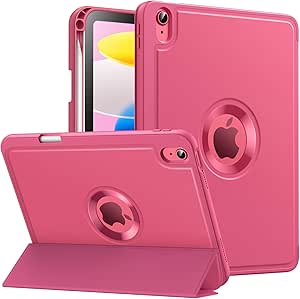 MoKo for iPad 10th Generation 10.9 Inch Case 2022 with Pencil Holder, Smart Trifold Protective iPad Case with Soft TPU Back Stand Cover, Hollow Logo/Auto Wake/Sleep, Watermelon Red