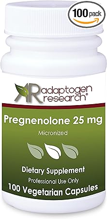 Adaptogen Research Pregnenolone 25mg Micronized Form Derived from Wild Yam | Highly Bioavailable & Micronized for Superior Absorption | Hypoallergenic | 100 Vegetarian Capsules
