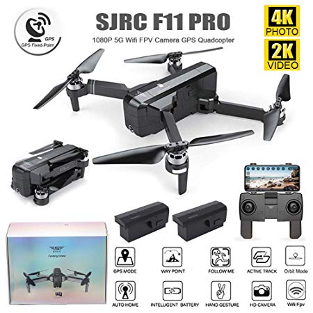 ElementDigital F11 RC Foldable Quadcopter Drone iOS Android App Operation 1080P 5G WiFi Camera 1-Key RTH Altitude Hold Track Flight Headless Brushless Motor, Adjustable Angle (F11 PRO   2 Battery)