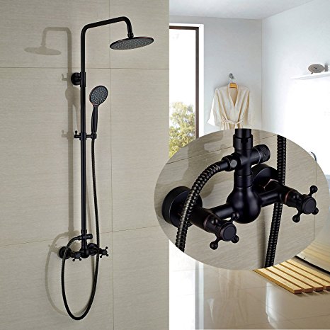 Rozin Oil Rubbed Bronze Bathroom Shower Faucet 8" Rainfall Shower Head with Handheld Sprayer