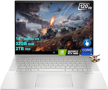 HP Envy 16 Gaming Laptop 16" WQXGA IPS 120Hz Touchscreen (400 nits 100% sRGB) 13th Gen Intel 14-Core i9-13900H 32GB RAM 2TB SSD GeForce RTX 4060 8GB Backlit Thunderbolt USB-C Win11 Silver + HDMI Cable