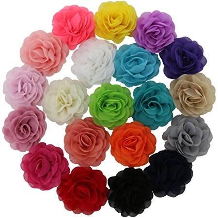 QingHan Little Girls' 3.5" Chiffon Silk DIY Rosette Wedding Flowers Hair Clips Bows Pack Of 20