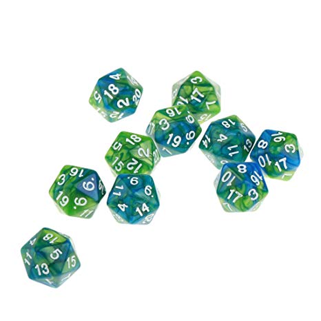 MonkeyJack 10pcs 20 Sided Dice D20 Polyhedral Dice for Dungeons and Dragons Game Role Playing Game Green Purple