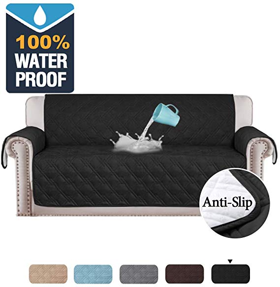 H.VERSAILTEX 100% Waterproof Couch Covers for 3 Cushion Couch Sofa Slipcover Furniture Covers for Living Room Non Slip Sofa Covers for Dogs, Seat Width Up to 68" Furniture Protector (Sofa: Black)