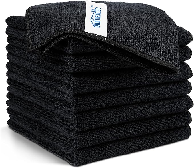 HOMEXCEL Microfiber Cleaning Cloth,8 Pack Cleaning Rag,Premium 30OGSM Cleaning for Kitchens, Bathrooms, Offices,Cars,12"X12"(All Black)