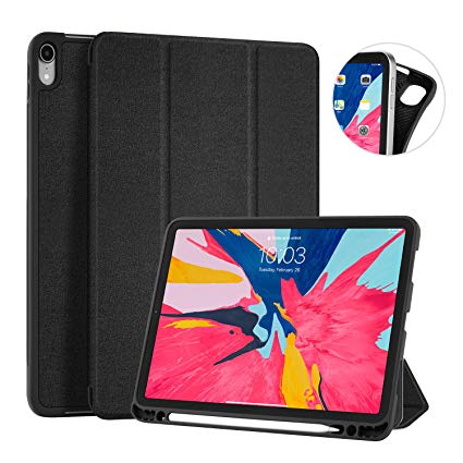 Ayotu Case for iPad Pro 11 Inch 2018 with Apple Pencil Holder[Support Apple Pencil Charging],Slim Lightweight Trifold Stand Case, Auto Sleep/Wake, Soft TPU Back Cover for iPad Pro 11 Inch 2018,Black