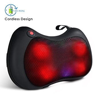 TENKER Cordless Shiatsu Massager Pillow, 2000mAh Lithium Battery, FDA Approved