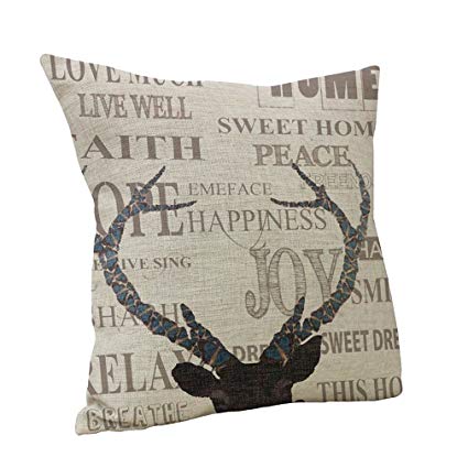 Nunubee Cute Animal Square Decorative Pillowcase Throw Pillow Cushion Cover Letters Deer