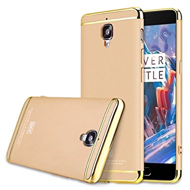 OnePlus 3 Case, GKK Slim-Fit Hybrid PC [HARD] Full Protection / Electroplated Line Slim Thin Three Dip Case for OnePlus 3 (Gold)