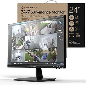 Amcrest 24/7 Surveillance Video Monitor Screen, 24 inch PC Computer NVR/DVR Monitor, 1080p FHD 60Hz with HDMI VGA, Micro Bezel Design, W-LED for Home Office, Monitor, Built-in Dual Speakers, AM-LM24