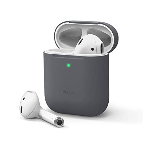 elago Upgraded AirPods Case (Front LED Visible) Protective Skinny Cover (with no Hinge) Compatible with Apple AirPods 2 and 1 (Dark Grey)