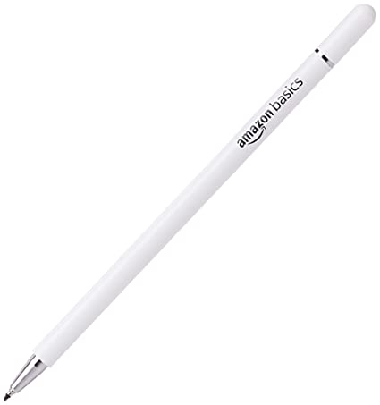 Amazon Basics Capacitive Stylus Pen for iOS and Android Touchscreen Devices, Fine Point Disc Tip, Lightweight Metal Body with Magnetic Cover, (White)