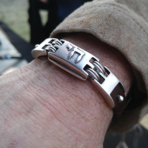Chai Leather Hebrew Men's Bracelet for Long and Healthy Life in Black with Adjustable Closure