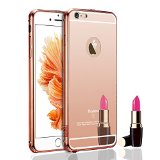 For iPhone 6s Case Roybens Luxury Air Aluminum Metal Bumper Detachable  Mirror Hard Back Case 2 in 1 cover Ultra Thin Frame with Stylish Designs for Apple iPhone 6s - Retail Packaging RoseGold