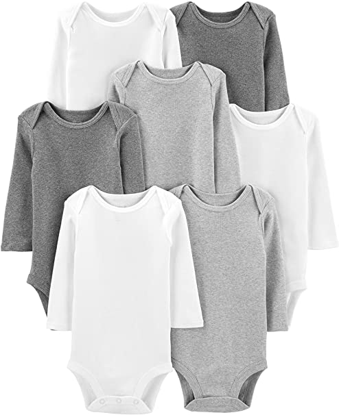 Simple Joys by Carter's Baby 7-Pack Long-Sleeve Bodysuit, White/Light Heather Grey/Medium Heather Grey