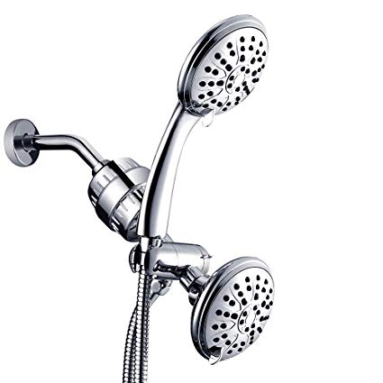 Handheld Showerhead & Rain Shower &15-Stage Shower Filter Combo-High Pressure 3-way Twin Shower Combo Lets You Enjoy Two 3-Setting 4.7-Inch Showers Separately or Together- Stainless Steel Hose-Chrome
