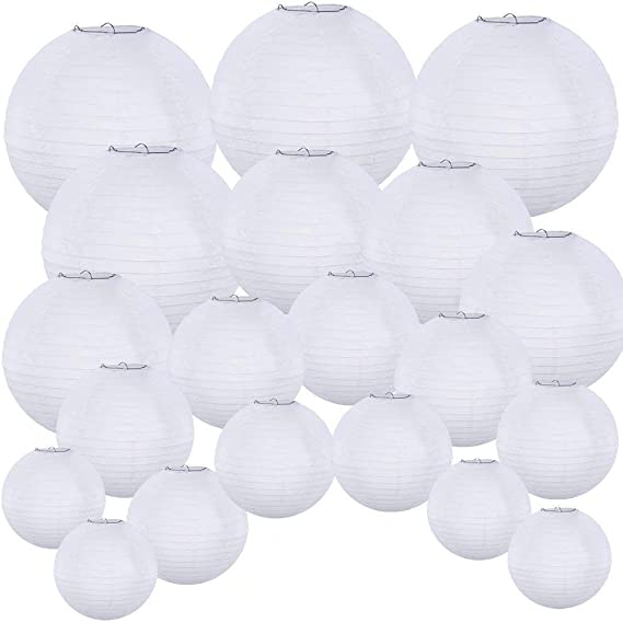 Supla 20 Pack Chinese White Paper Lantern&nbsp;Hanging paper lanterns White Round Paper Lanterns 4" 6" 8" 10" 12" white hanging lanterns Wedding Party Decorations