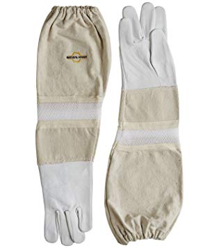 NATURAL APIARY - Goatskin - Beekeeping Gloves - Ventilated Sleeves - Sting Proof Cuffs - Extra Long Extra Long Twill Elasticated Gauntlets - Large