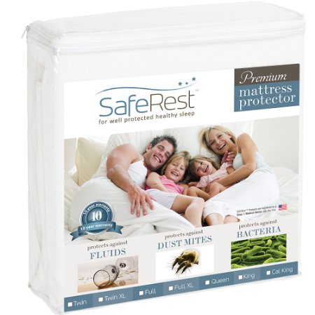 Twin Size SafeRest Premium Hypoallergenic Waterproof Mattress Protector - Vinyl, PVC and Phthalate Free