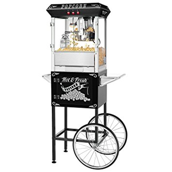 Superior Popcorn Company 4640 Hot and Fresh Style Popper Machine with Cart, 8 oz, Black