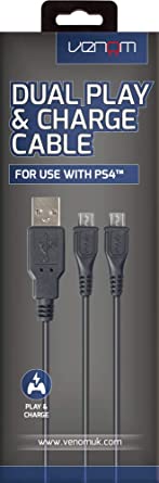 Venom Dual Play and Charge Cable for Playstation 4 - 3 m Cable to Charge 2x PS4 Controller / Gamepad / Joystick at the same time