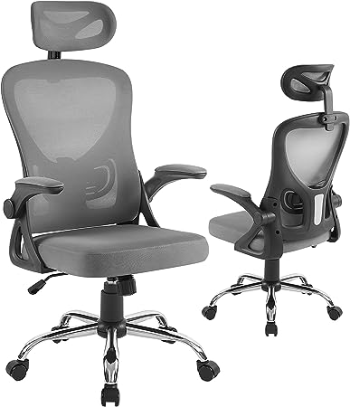 VECELO High Back Ergonomic Office Chair with Adjustable Headrest Armrest Mesh Lumbar Support, Swivel Wheels for Home Study Work, Dark Gray