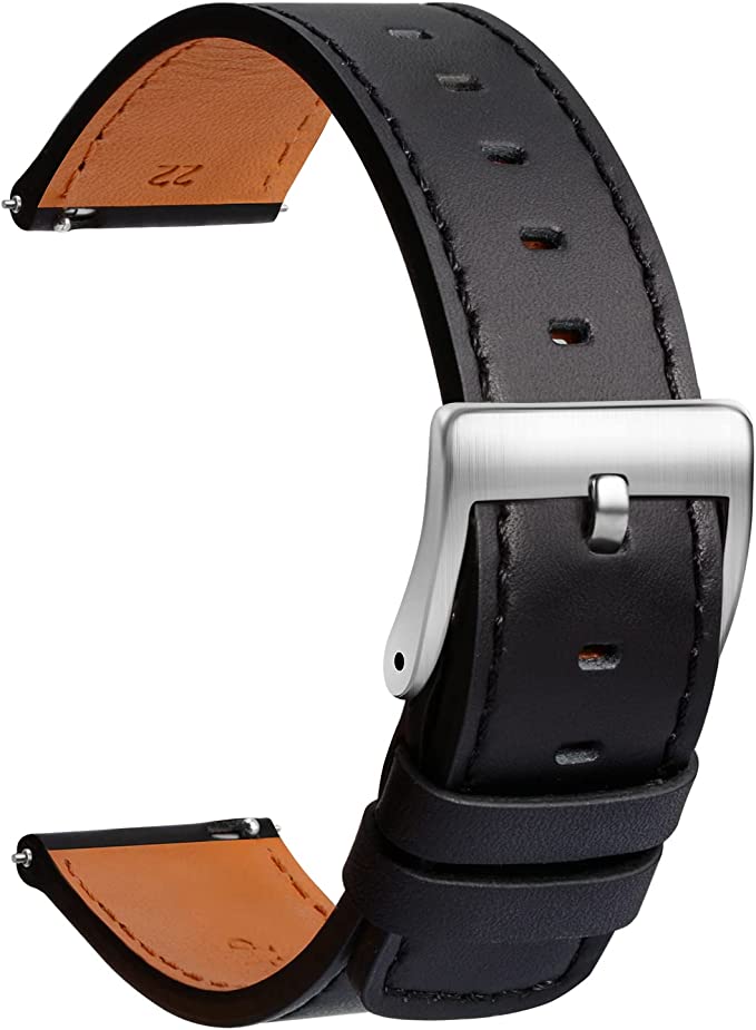 TStrap Leather Watch Band 20mm - Quick Release Watch Strap Brown Soft - Sport Watch Bands for Men Women Replacement - Smart Watch Bracelet Black Clasp - 18mm 19mm 20mm 21mm 22mm