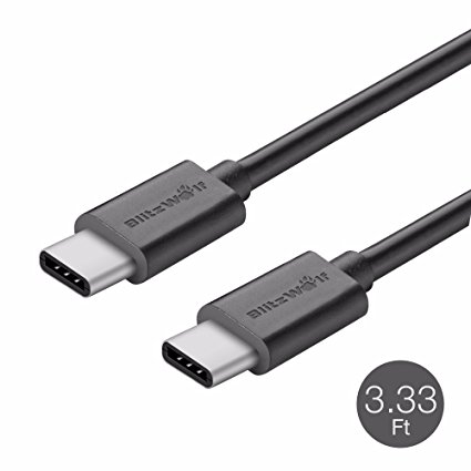 BlitzWolf USB Type-C to Type-C Cable 3Amp 3.3ft Reversible Charge and Data Cord Supports Quick Charge 2.0 3.0 for Nexus 5X 6P OnePlus 2 Nokia N1 Lumia 950 950XL Zuk Z1 Z2 Pro MacBook 12 Nubia Z9 Black