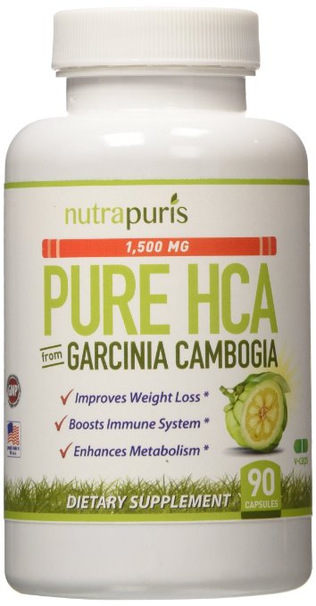 1500mg 100 PURE HCA From Garcinia Cambogia - 1 Best Garcinia Cambogia Extract Pure Capsule With The HIGHEST LEVEL OF PROVEN HCA - Effective Appetite Suppressant And Weight Loss Supplement That Works For Men And Women Of All Ages - 90 All Natural Made In The USA Vegetarian Safe Capsules - Includes The Famous 100 Happiness Guarantee From Nutrapuris