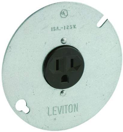 Leviton 5059 15-Amp, 125 Volt, 3-Wire Round Type Single Receptacle On 4-Inch Cover, Zinc Plated Steel