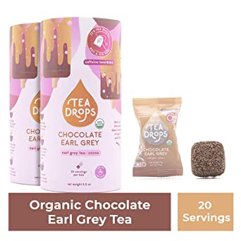 Sweetened Organic Loose Leaf Tea | Chocolate Earl Grey Caffeinated Instant Tea | 20 Handcrafted Best Selling Herbal Tea Drops | Great Gift For Tea Lovers | Delicious Hot or Iced | 2 pack