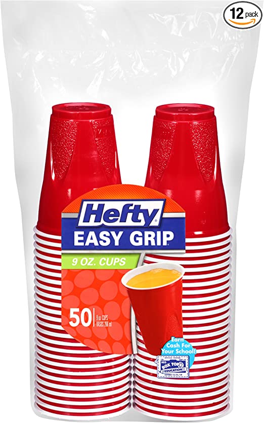 Hefty Red Plastic Cups - 9 Ounce, 12 Packages of 50 Cups (600 Total)