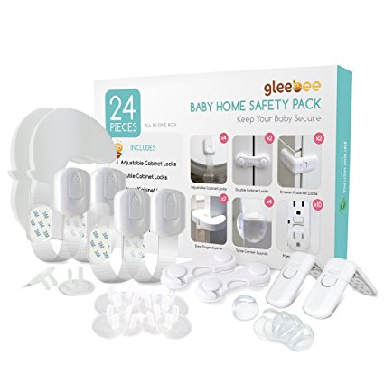 gleebee Top Quality Baby Safety Kit: Adjustable Safety Locks for Toilet Seat, Trash Can, Drawers, Double Doors Cabinet & Refrigerator|Table Corner Guards|Finger Pinch Guards| Outlet Caps