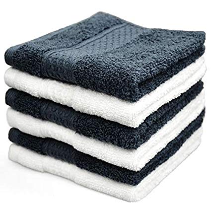 Cleanbear Wash Cloths 100% Cotton Washcloths, 6-Pack Super Soft Facecloths - 13” x 13” (White & Dark Gray)