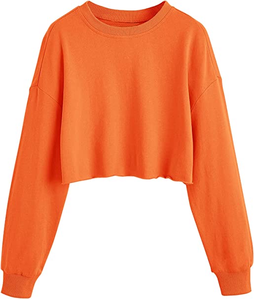 SweatyRocks Women's Casual Long Sleeve Raw Hem Pullover Crop Tops Sweatshirts