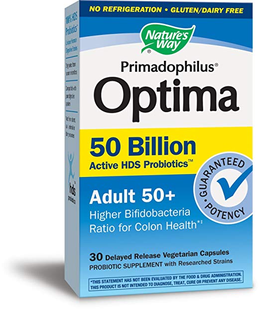 Nature's Way - Primadophilus Optima Adult 50  50 Billion Active HDS Probiotics - 30 Vegetarian Capsules