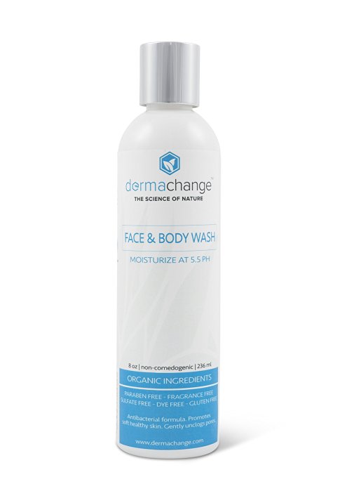 DermaChange Natural Daily Face Wash - Best Organic Soap for Sensitive Skin - Dry to Oily Skin - Gentle On the Face - Unscented - No Parabens - No Harmful Chemicals - Reduces Redness - Best Acne Face Wash - Aloe Vera & Manuka Honey - Made in USA (8oz Medium)