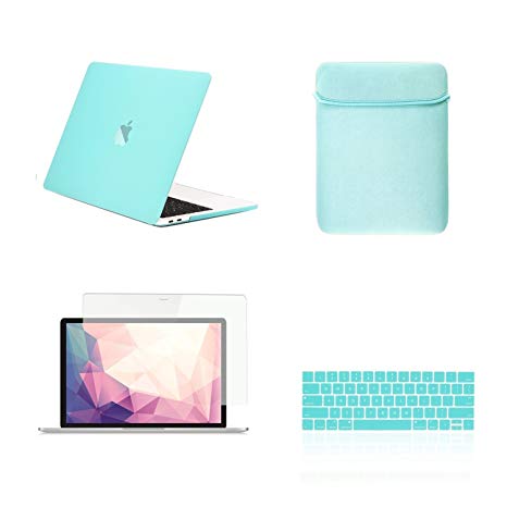 TOP CASE MacBook Pro 13 inch Case 2019 2018 2017 2016 Release A2159 A1989 A1706 A1708, 4 in 1 Essential Rubberized Hard Case, Keyboard Cover, Screen Protector, Sleeve for MacBook Pro 13" - Turquoise