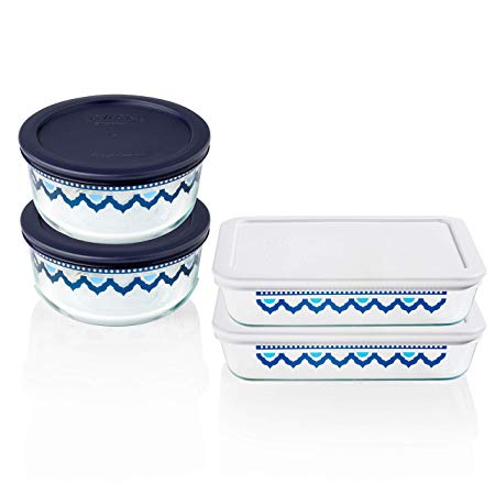 Pyrex Decorated Glass Food Storage Set (8-Piece, BPA Free, Santorini)