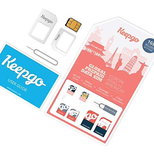 Keepgo Global Lifetime 4G LTE Data SIM Card for Europe, Asia & the Americas   1GB credit