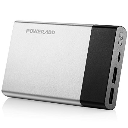 Poweradd Portable Charger Pilot 5G 10000mAh External SANYO Battery Cell 3.4A Charger Pack with Smart Charge for iPhone, iPad, Samsung Galaxy Note and More - Silver