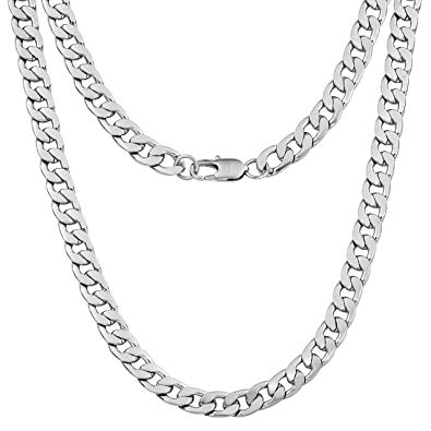 Silvadore 9mm Curb Mens Necklace - Silver Chain Flat Cuban Stainless Steel Jewelry - Neck Link Chains for Men Man Boys Male Heavy Military - 18 20 22 24 inch