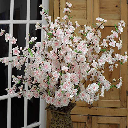Larksilk Artificial Pink Cherry Blossoms for Home Decor, Wedding Arrangements, Party Decor, DIY Project(Four 36 inch Cherry Blossoms)