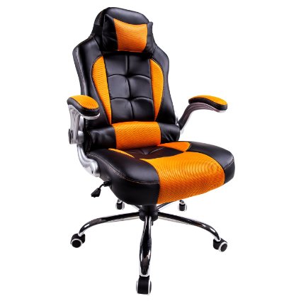 Aminiture Swivel Chair Gaming Racing Style Recliner Orange