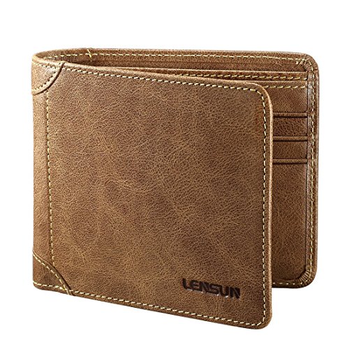 Men's Wallet, Lensun Genuine Cowhide Leather Wallet for Men, Gift Boxed