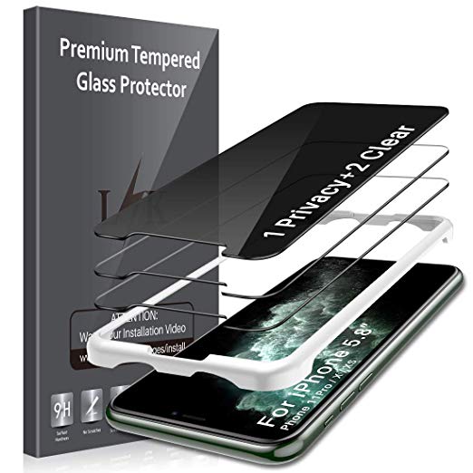 LK for iPhone 11 Pro/iPhone X/iPhone Xs Screen Protector - (1 Pack) Anti Spy Privacy Tempered Glass with (2 Pack) Tempered Glass Clear Film Anti-Scratch, Ultra Thin, 9H Hardness, Case Friendly