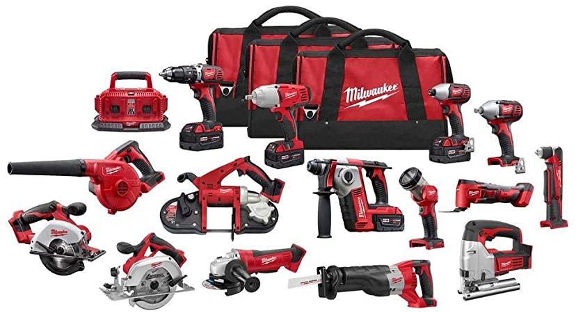 Milwaukee M18 18-Volt Lithium-Ion Cordless Combo Tool Kit (15-Tool) with (4) 4.0Ah Batteries, (1) 6-Port Charger, (3) Tool Bags