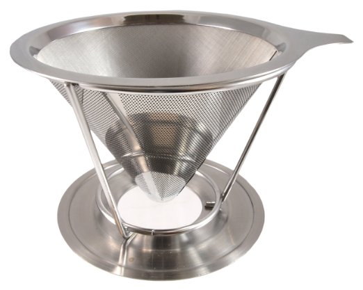 Stainless Steel Pour Over Coffee Maker Filter Cone and Holder Micro Filter Coffee Dripper and Brewer