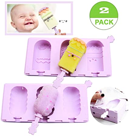 YAWOOYA Popsicle Molds Silicone- BPA Free Ice Cream Maker for Kids Cakesicle Pop Push Up Bars Mold with Popsicles Sticks and Lids (2 Packs)